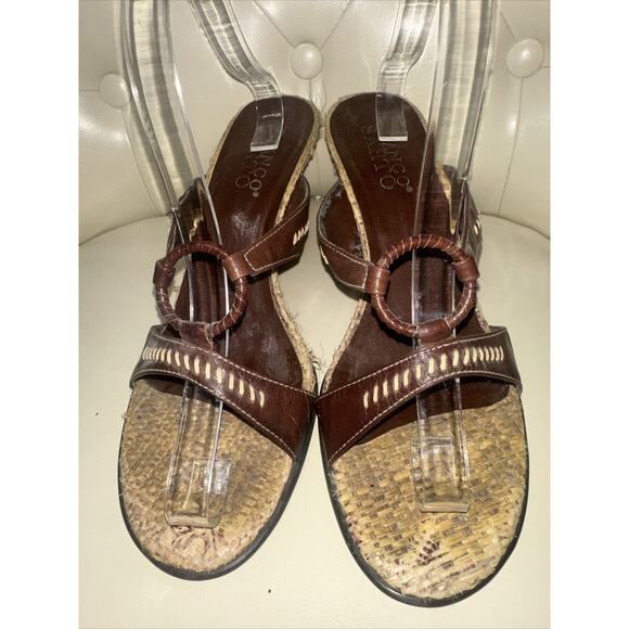 Franco Sarto Brown Wedge Mule Sandals Strappy Tan Size 9.5 - Picture 2 of 11